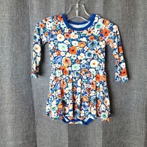 LENA JAMES Rust & Royal Floral Bodysuit Dress